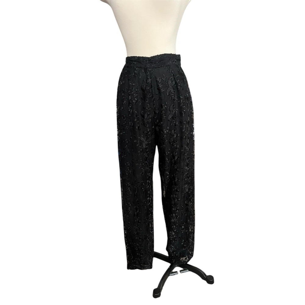 Faith Vintage Black Trousers Floral Embroidered Beaded XS Party Whimsigoth Glam